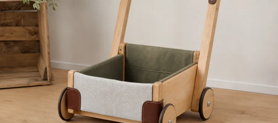 Lauflernwagen Upcycling mit Stoff- und Leder-Details selber machen